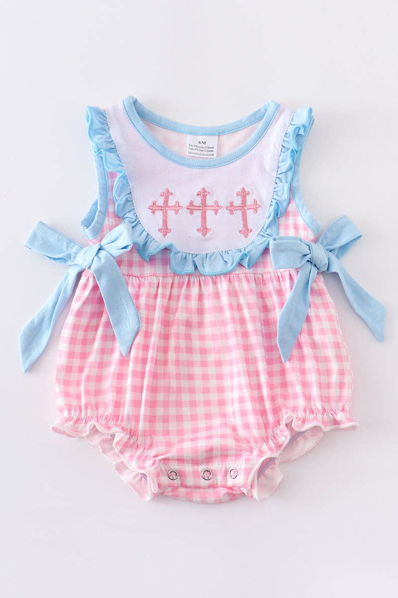 Easter cross plaid ruffle baby romper