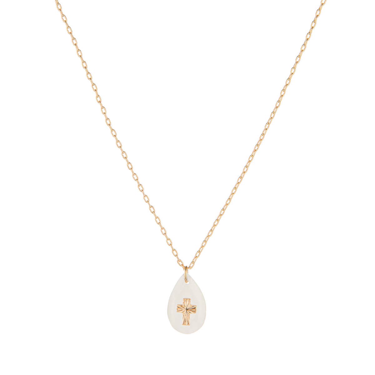 Blessings Cross Necklace Gold/White 16"