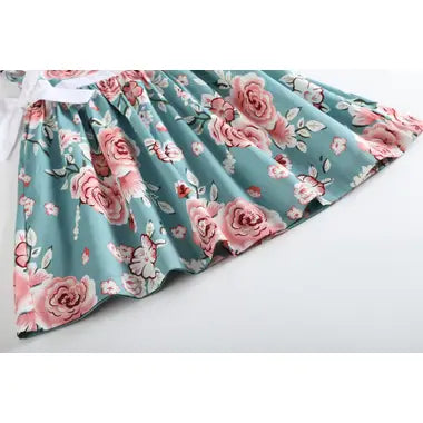 Blue and Pink Floral A-Line Dress