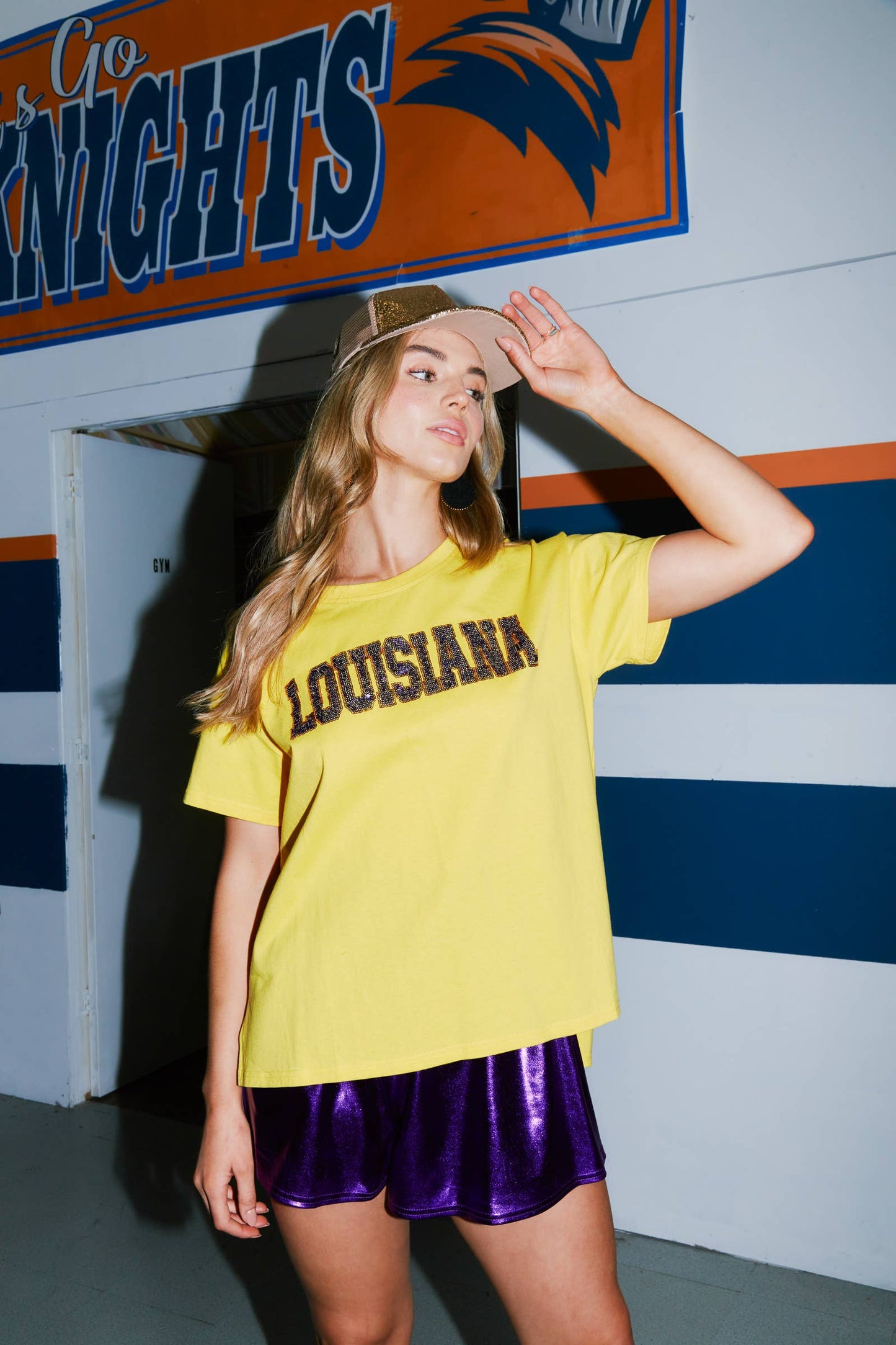 Game Day Sequin Louisiana T-Shirt - Gold/Purple