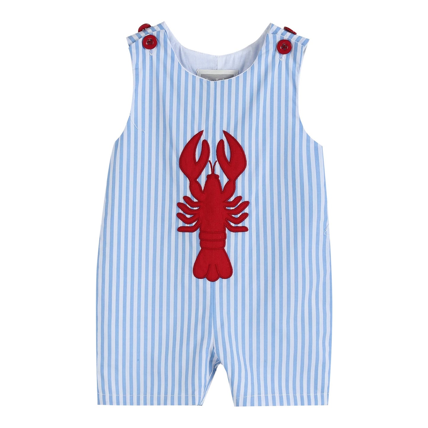 Blue Striped Crawfish Applique Shortalls
