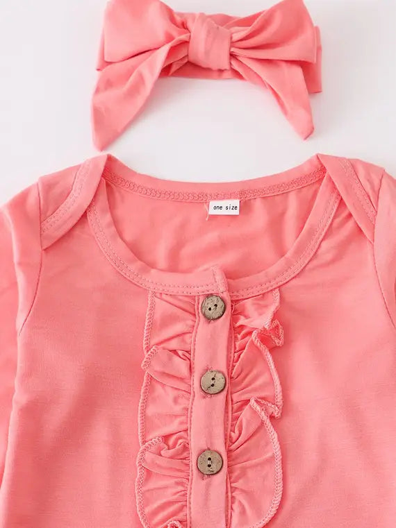 Coral Bamboo Baby Tie Bottom Gown Set