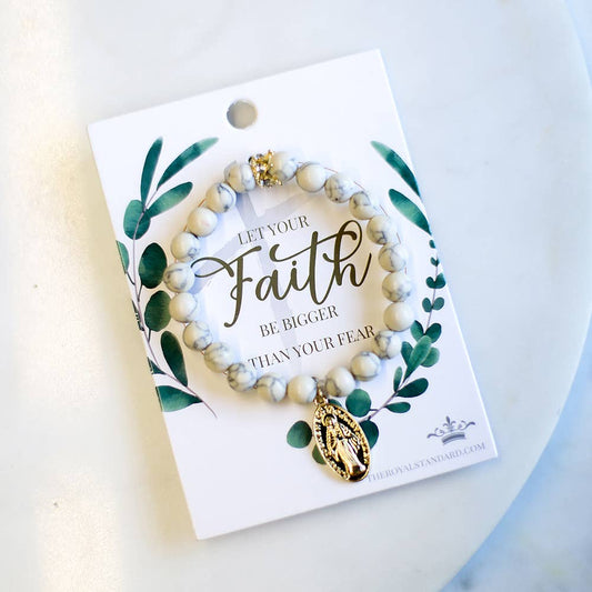 Faith Over Fear Bracelet White Howlite/Gold 7"
