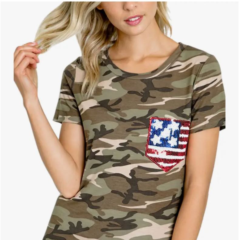 4th Of July Camo Top w/Sequin Pocket
