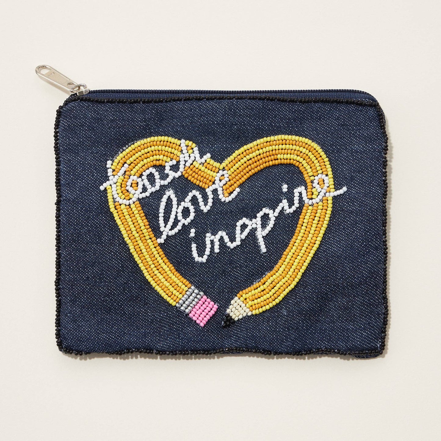 Teach Love Inspire Seed Bead Canvas Pouch