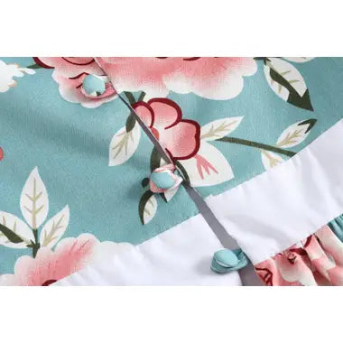 Blue and Pink Floral A-Line Dress