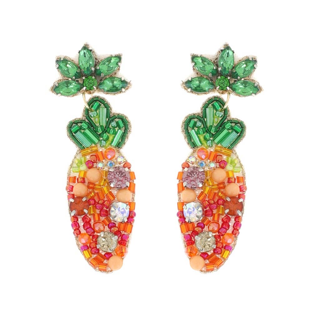Carrot Jeweled Beaded Earrings- Multi