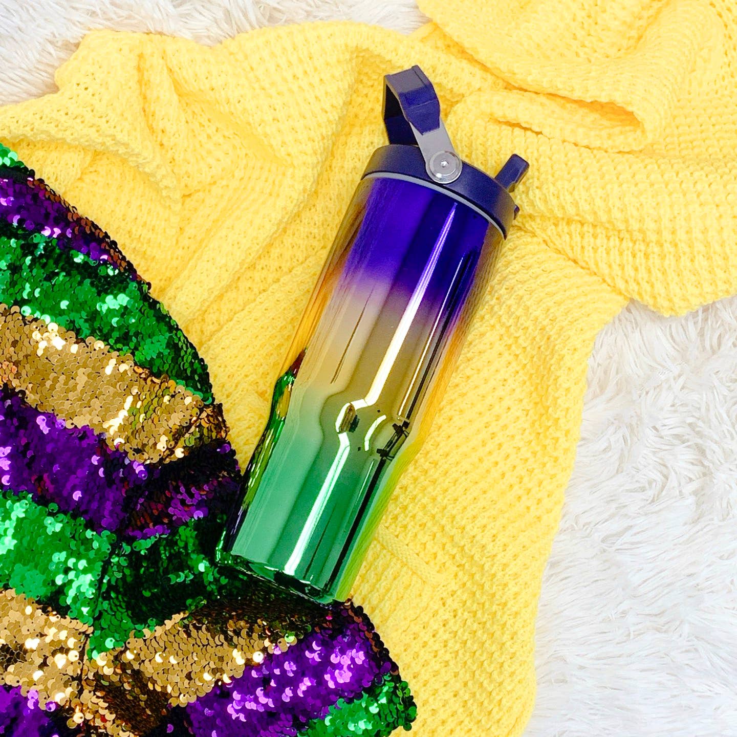 Mardi gras 30 OZ STAINLESS STEEL FLIP STRAW TUMBLER