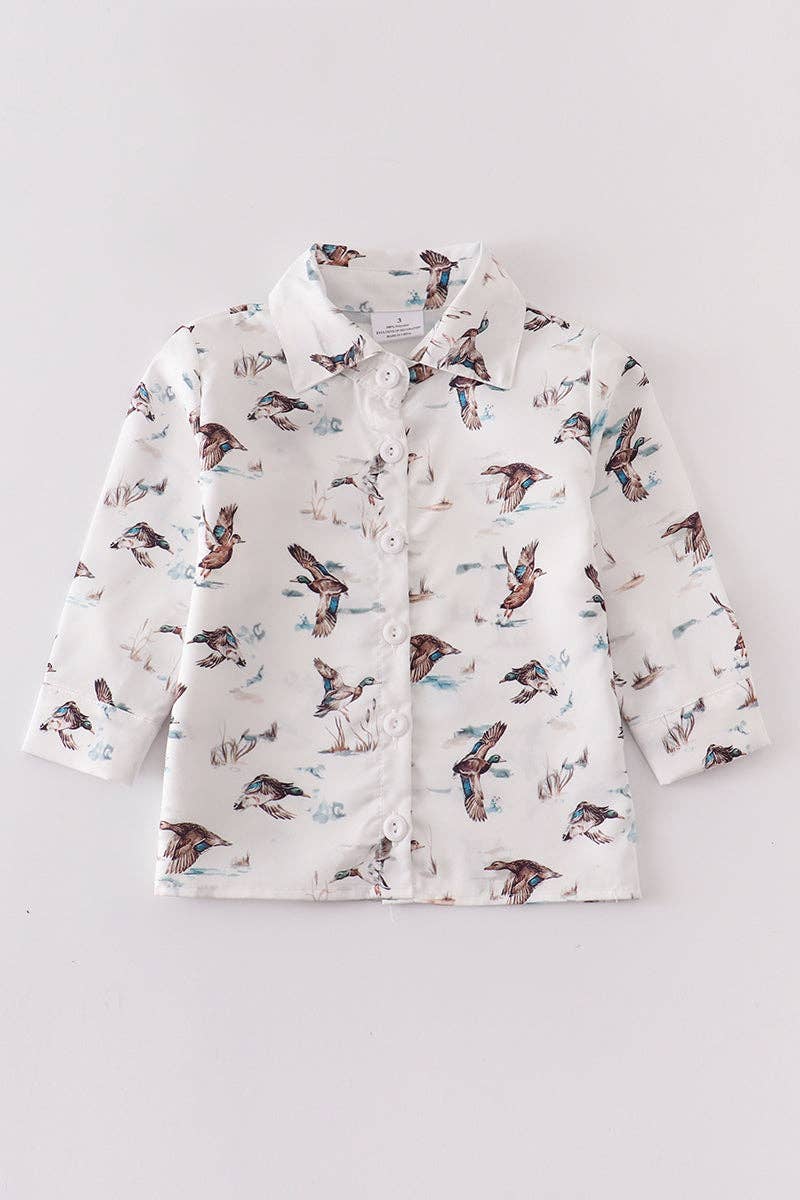 White duck print buttons boy shirt