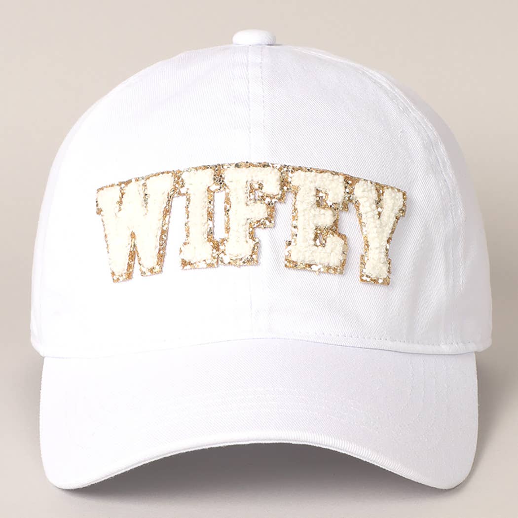 WIFEY Chenille Letter Patch Cotton Baseball Cap- White