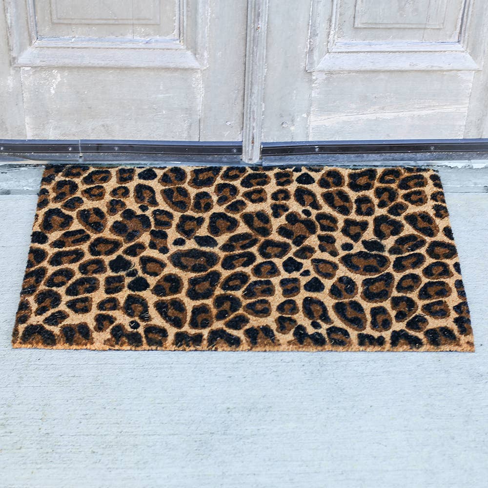 Leopard Coir Doormat Black/Brown 30x18