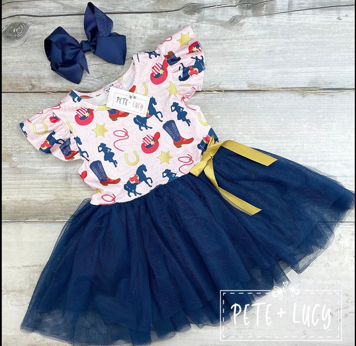 Navy Blue & Pink Cowgirl Tutu Dress