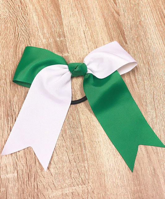 School Spirit Cheer Bows: Green/White