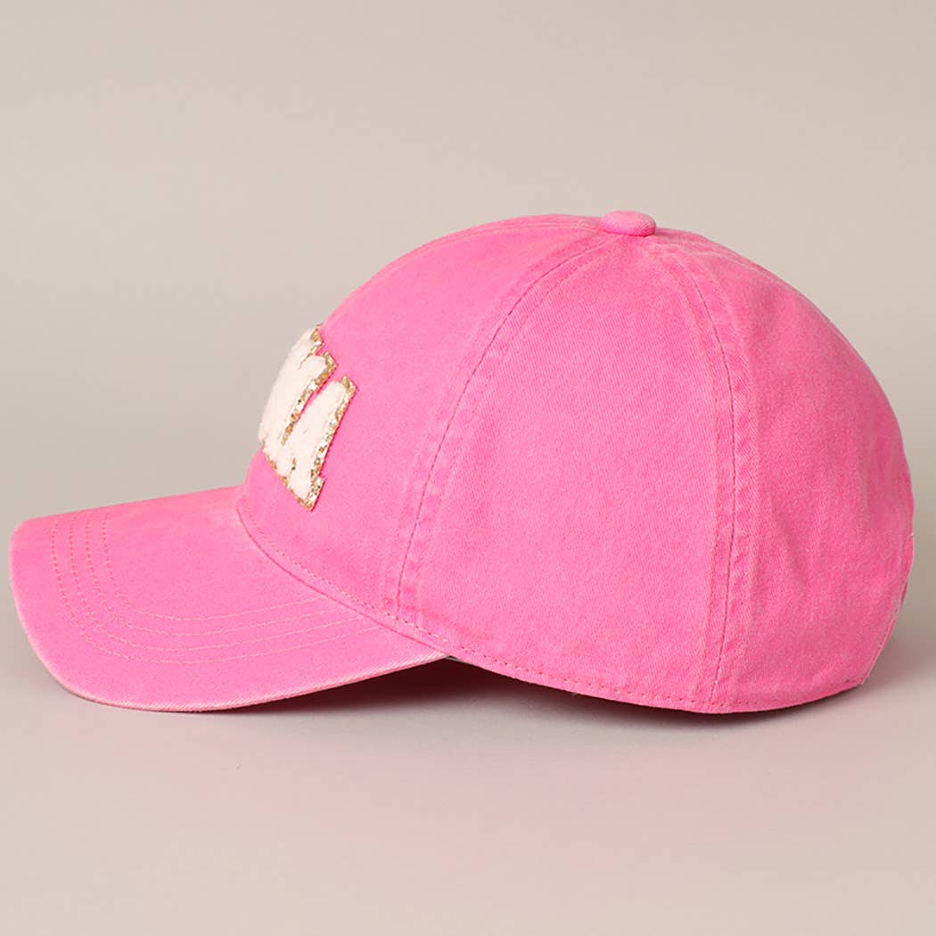 MAMA Chenille Letter Patch Cotton Baseball Cap- Hot Pink