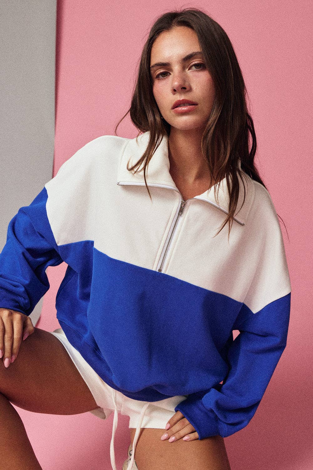 Royal Blue Colorblock Half Zip Pullover
