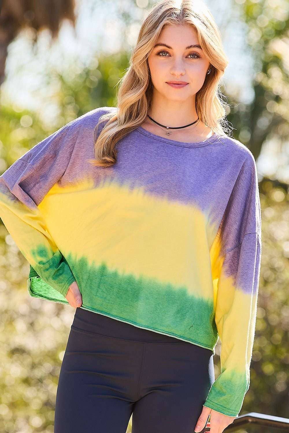Wrinkled Look Fabric Long Sleeve Side Slit Top