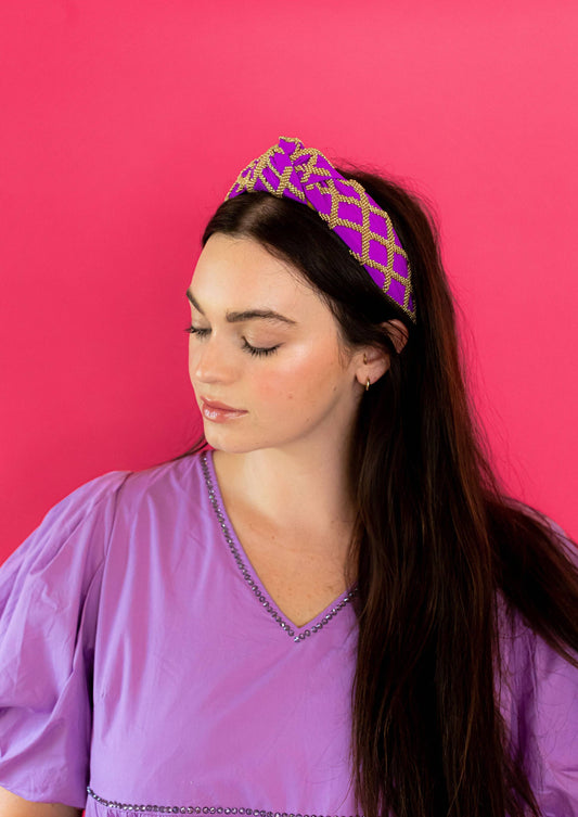 Game Day Headband - Purple and Gold Criss Cross