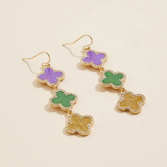 Mardi Gras Triple Drop Earrings