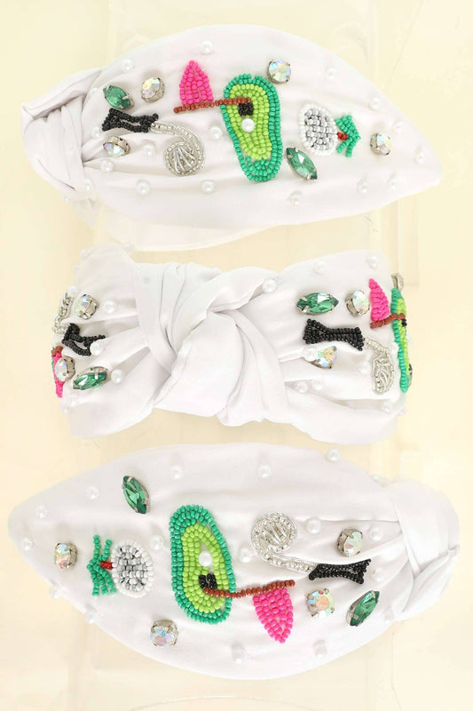 Golf Jeweled Beaded Headband- White
