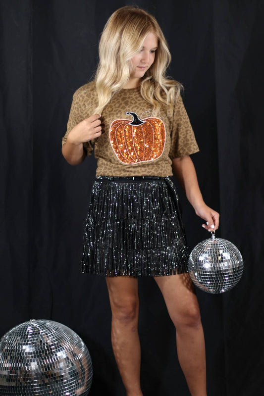 Orange Sparkle Pumpkin on Tan Leopard Tee