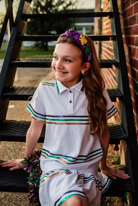 Preppy Mardi Gras Sequin Dress-White