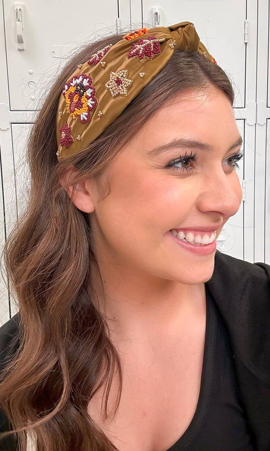 Thanksgiving Seed Bead Headband- Brown