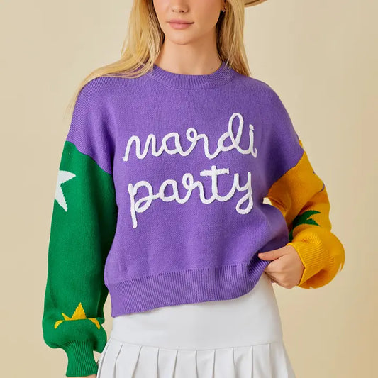 Mardi Party Color Block Sweater