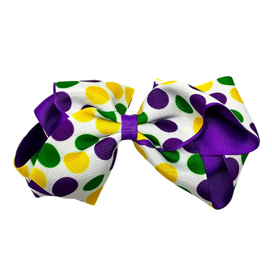 Mardi Gras Polka-Dot Bow with Clip