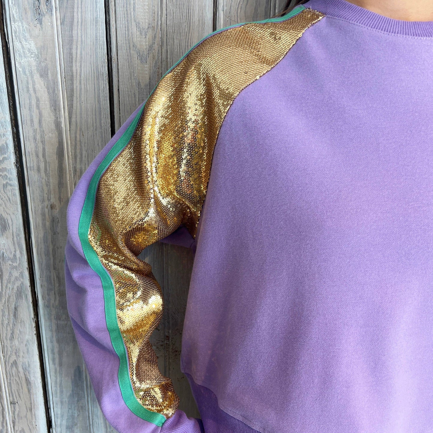 Lavender Mardi Sweatshirt with Gold Sequins