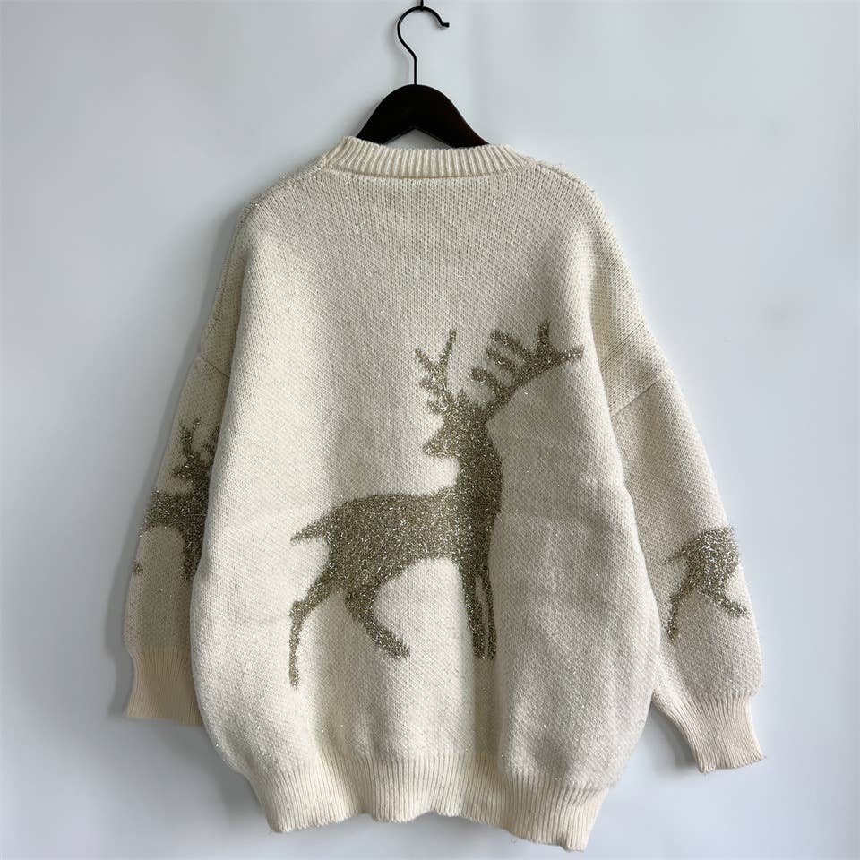 Fawn Gold Christmas Knitted Sweater- Red