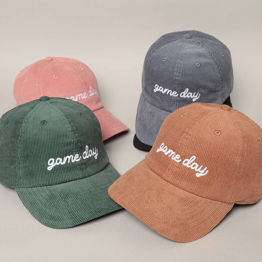 Game Day Embroidered Corduroy Cap- Blue Grey
