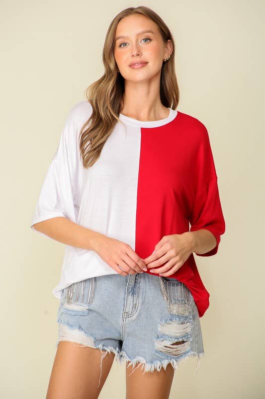 Game Day Multi Color Knit Top- Burgundy/ White