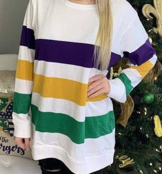 Women's White Mardi Gras Long Sleeve Shirt