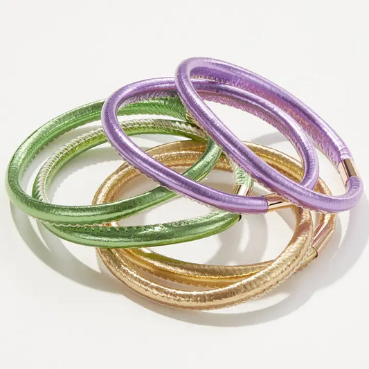Mardi Gras Glitter Pu Tube Bangle Bracelet 6pcs