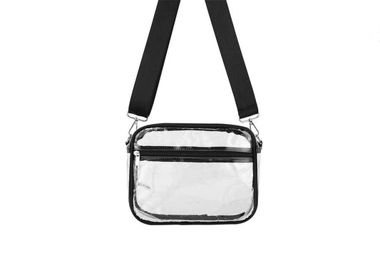 Ladies Clear See Thru Crossbody Fashion Handbag- Blue