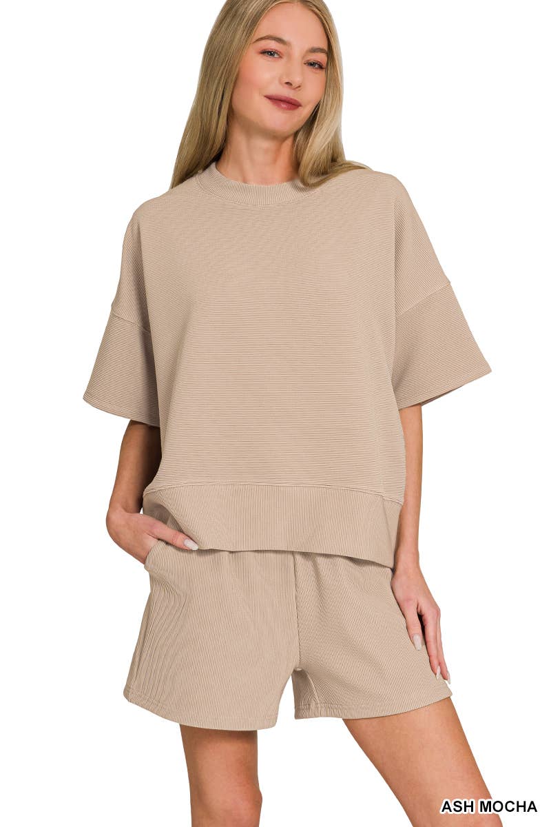 Ribbed Round Neck Tee & Shorts Set