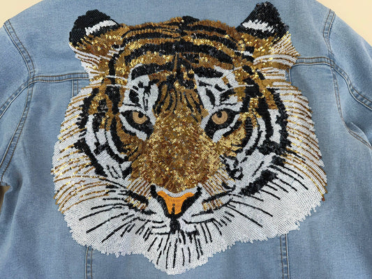 Women's Sequin Embroidery Tiger Denim Jacket