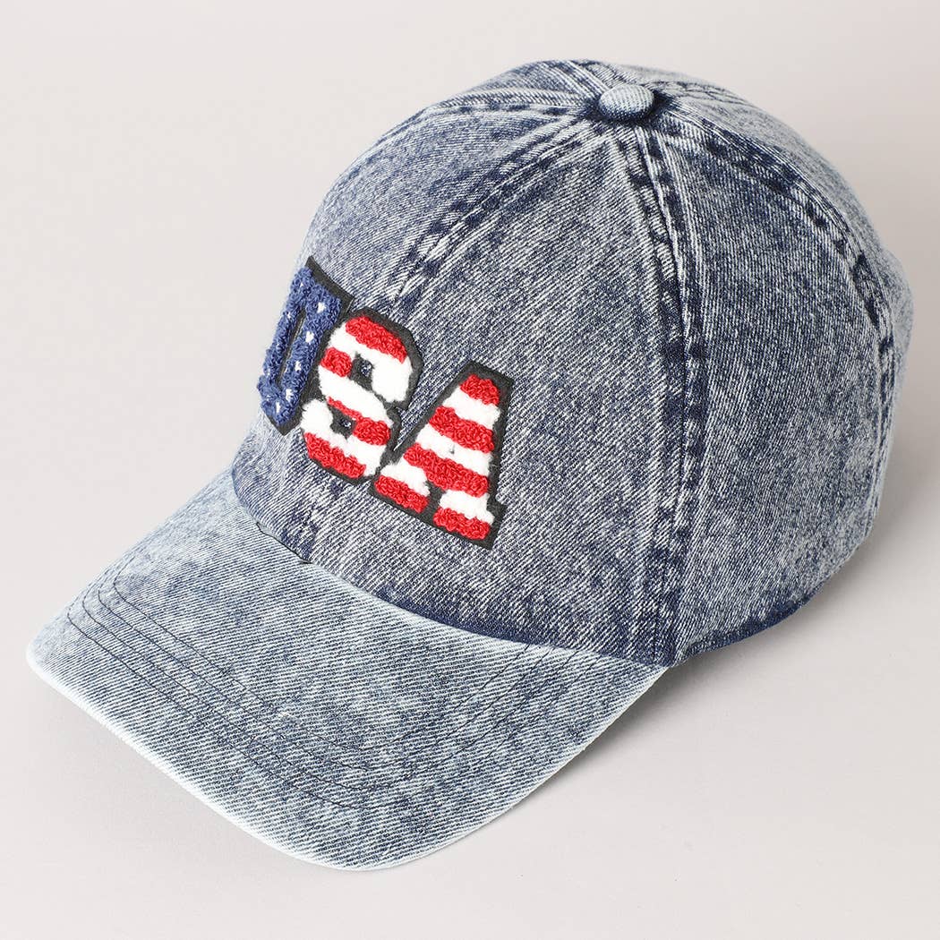 USA Letter Chenille Patch Baseball Cap- Light Blue