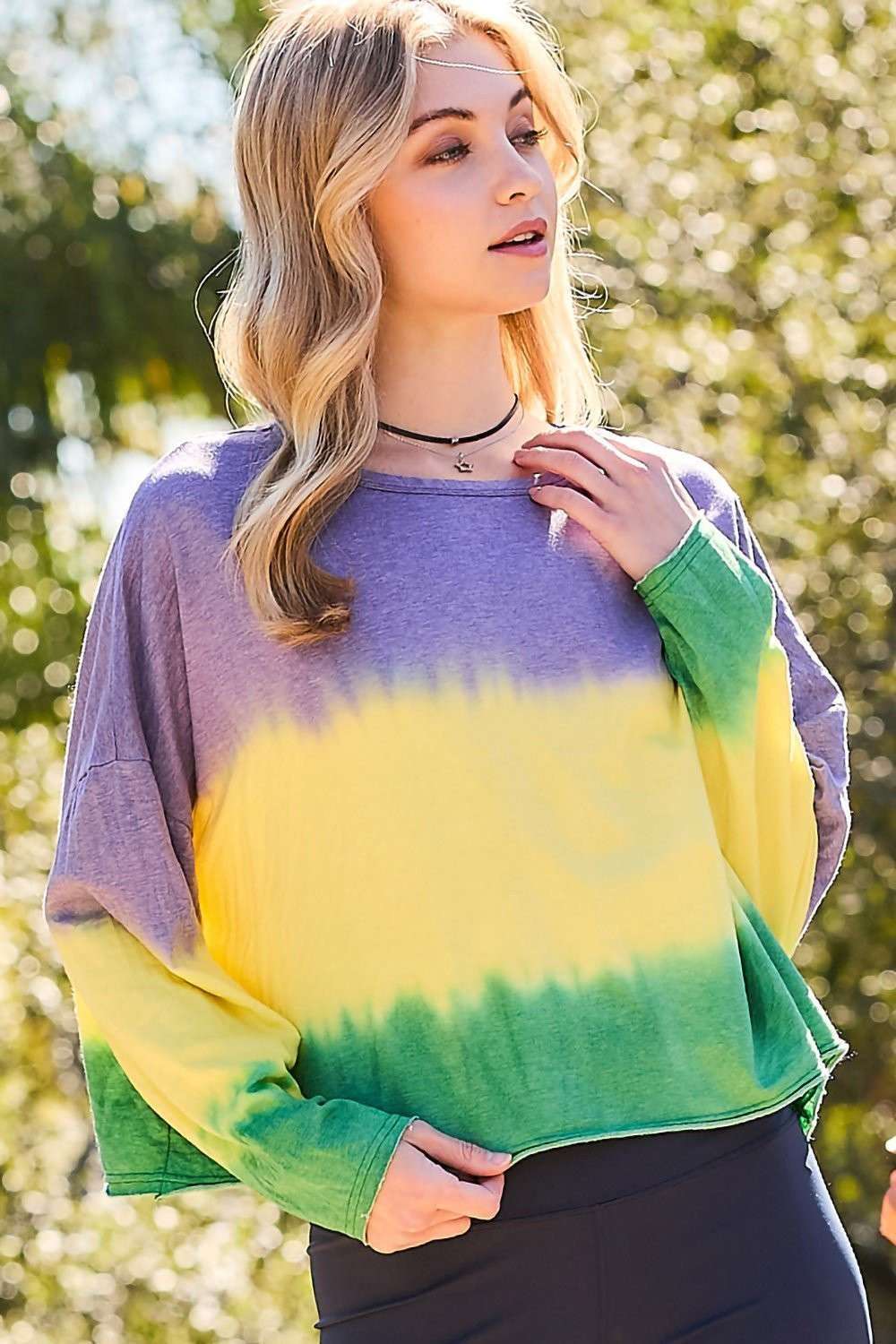 Wrinkled Look Fabric Long Sleeve Side Slit Top