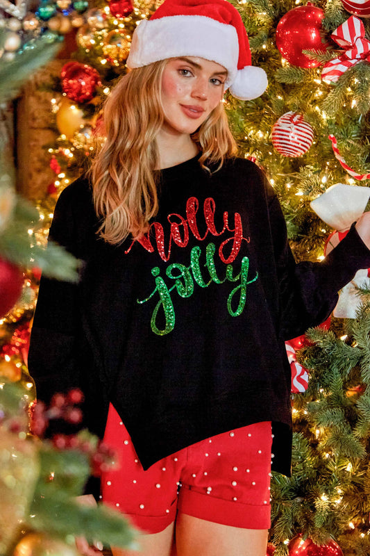 Jolly Holly French Terry Sweatshirt- Ivory