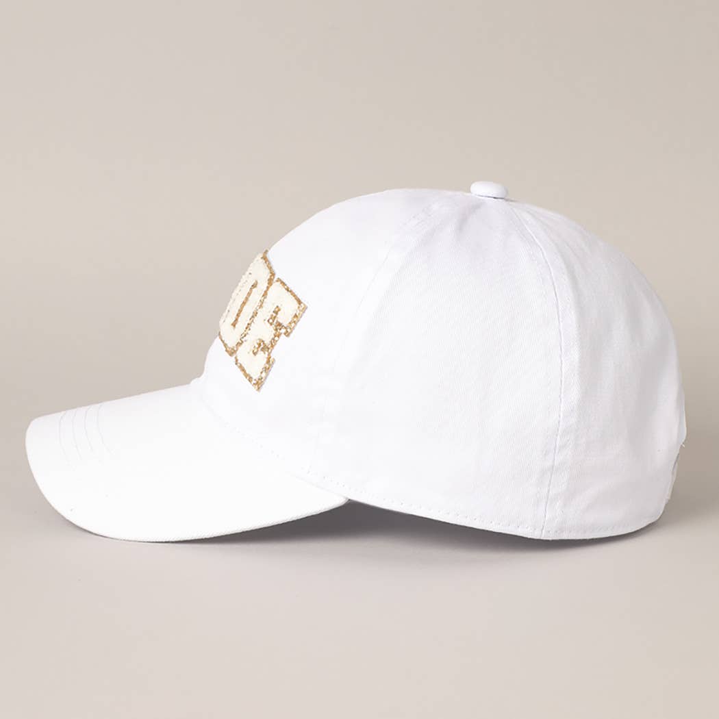 BRIDE Chenille Letter Patch Cotton Baseball Cap- White