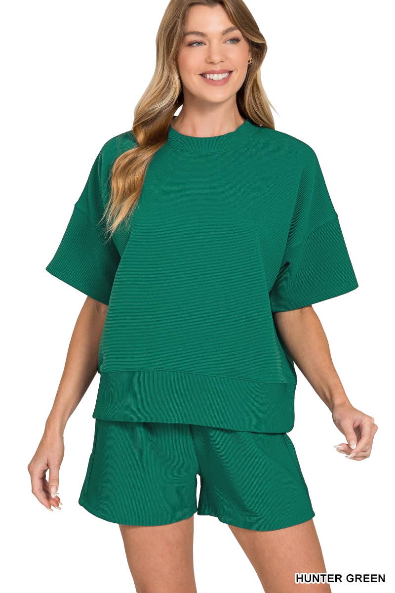 Ribbed Round Neck Tee & Shorts Set