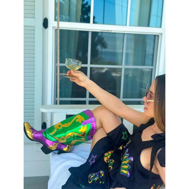 Mardi Gras Metallic Cowboy Boots Adult