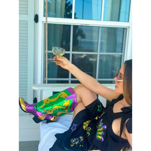 Mardi Gras Metallic Cowboy Boots Adult