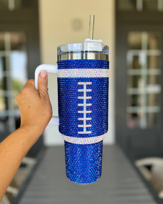40 oz Crystal Blue Football Tumbler