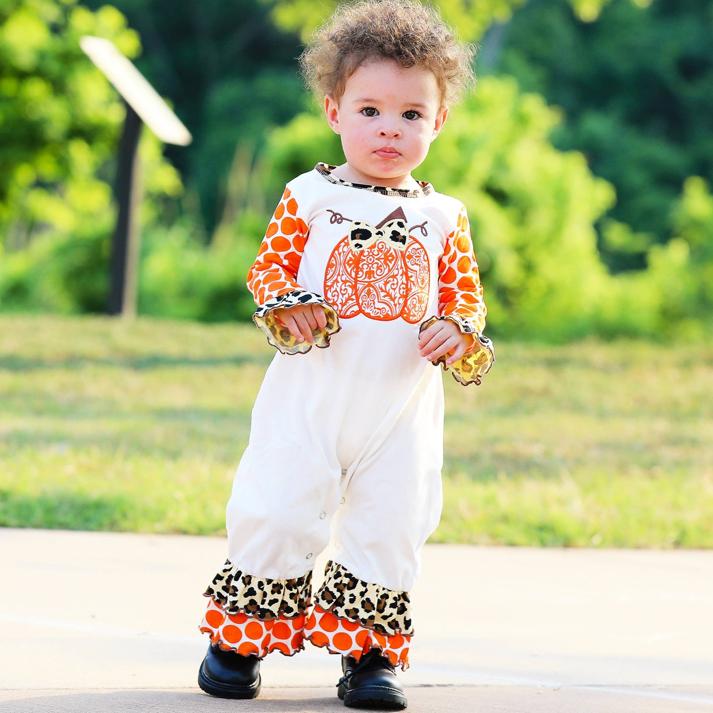 Girls Orange Pumpkin Romper