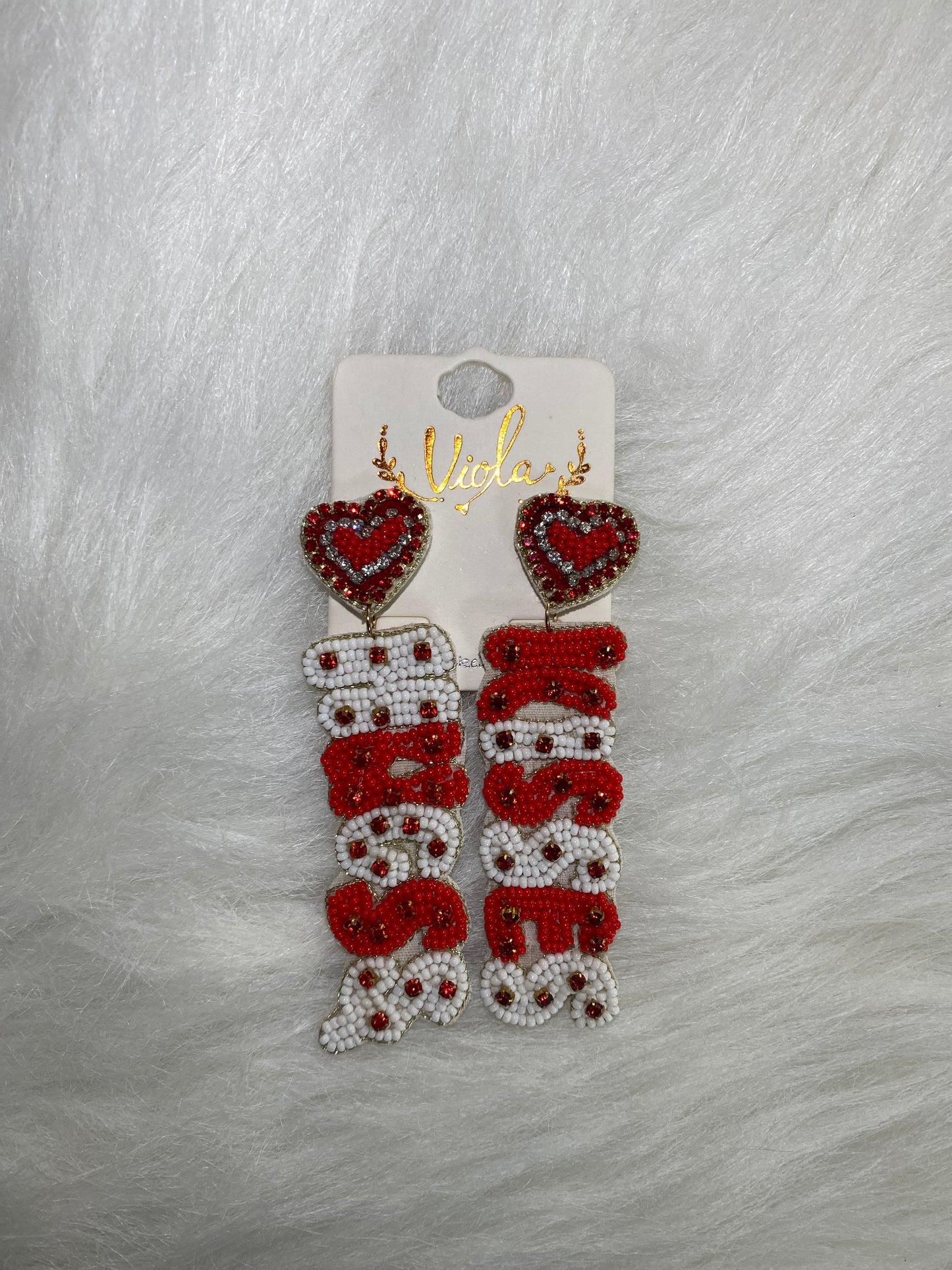 Viola Hugs & Kisses Red Seed Bead Heart Earrings