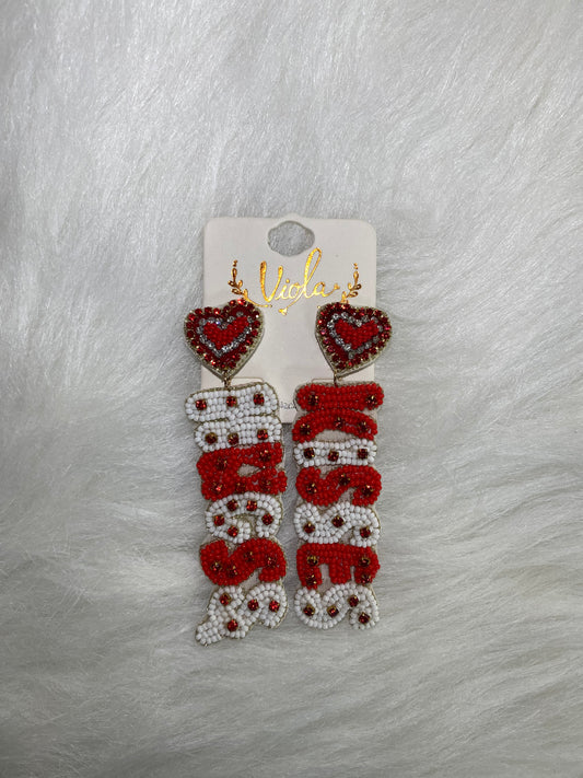 Viola Hugs & Kisses Red Seed Bead Heart Earrings