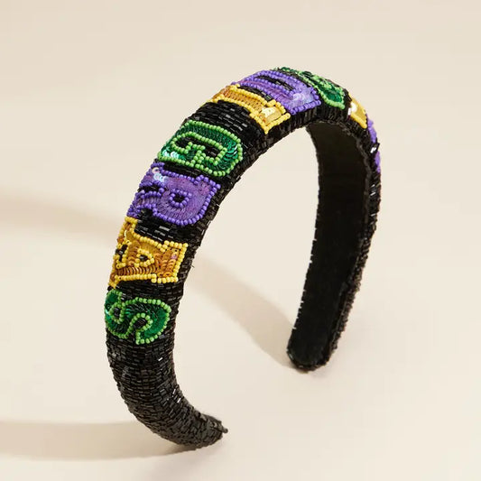 Mardi Gras Beaded Headband with Colorful "Mardi Gras"