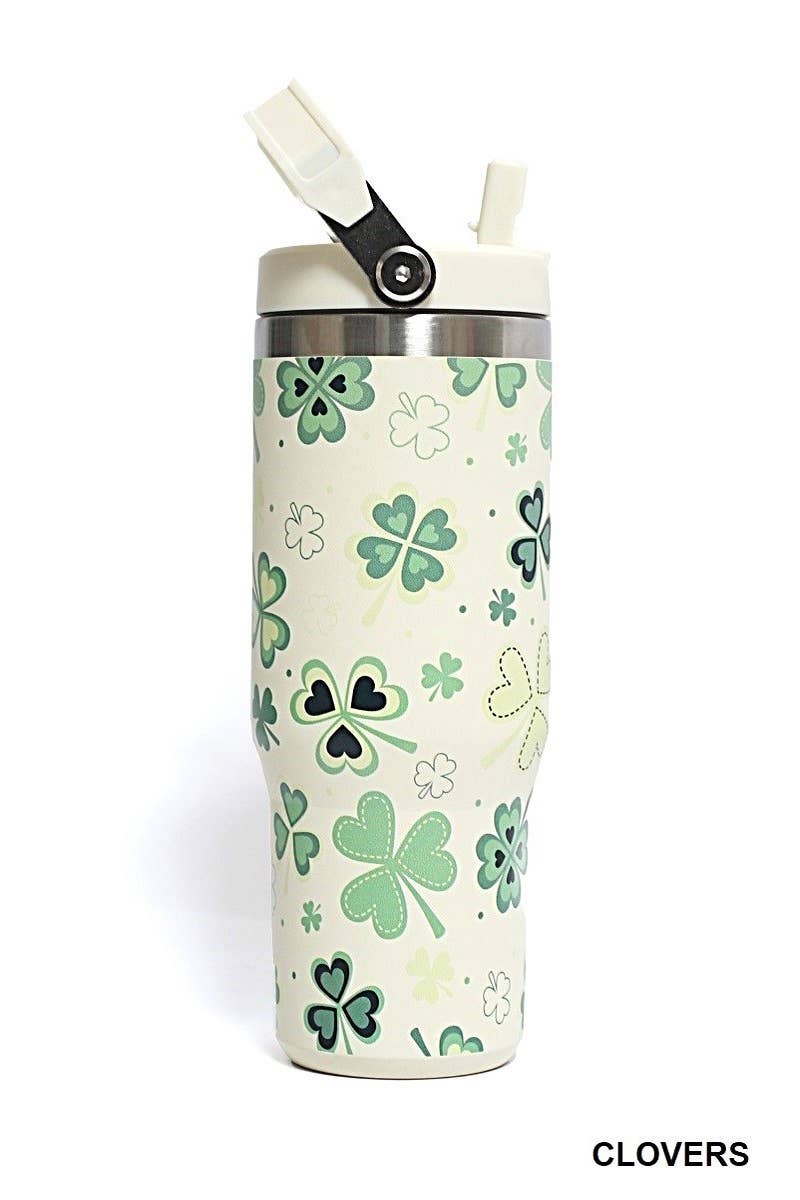 Mardi Gras Swirl 30 OZ STAINLESS STEEL FLIP STRAW TUMBLER- MARDI GRAS SWIRL